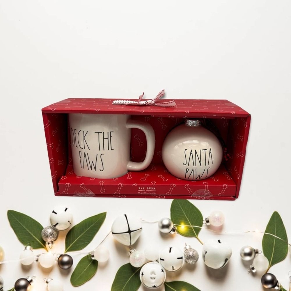 Rae Dunn DECK THE PAWS / SANTA PAWS Mug Set